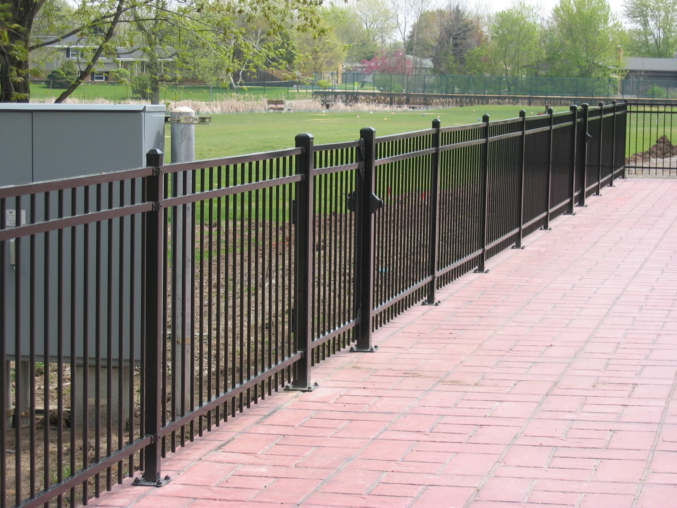 Black security fence at commercial property, style we install